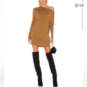 NBD Tan Off-Shoulder Long Sleeve Dress
